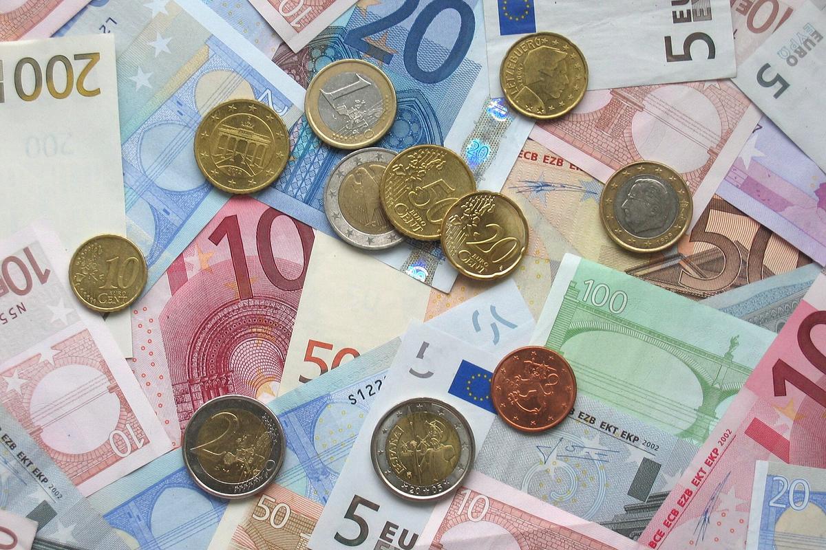 euro banknotes and coins