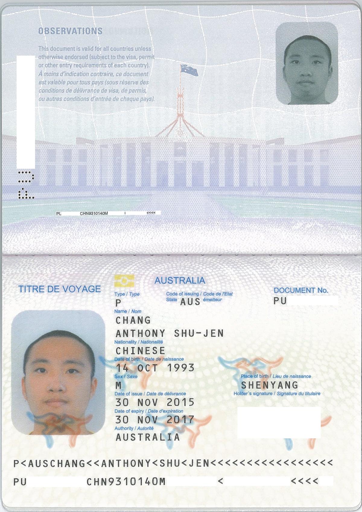 Australian passport document