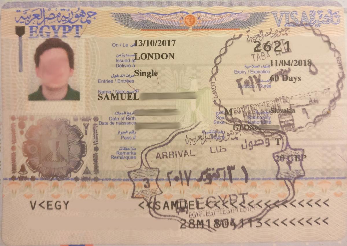 Egyptian visa document passport